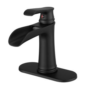 Rubinetto a Cascata Nero per Lavabo con Piastra di Fissaggio e Scarico Pop-Up, Rubinetto da Bagno a 1 Foro o 3 Fori, Rubinetto per Lavabo di One - Product Image 1
