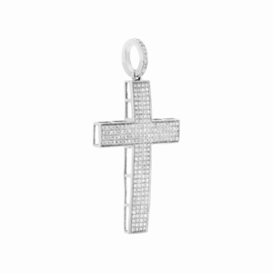 Colgante de Cruz Religiosa HipHop Cristiana para Hombre, Oro Blanco Sólido de 10K, Diamante de Corte Redondo, 1.80 Pulgadas, 1 CT, Joyería Personalizada - Product Image 2