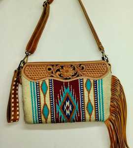 Premium Western Geometric Genuine Leather Lady Vintage Bohemian Crossbody Bag Hair-on-Hide Purse Handcrafted Turquoise Inlay - Product Image 2