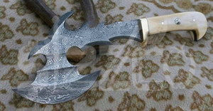 Custom Full Tang Damascus Steel Hunting Camping Bearded <b>Axe</b> Bone <b>Handle</b> Tomahawk Real Hatchet with Leather Sheath, Ideal Gift - Product Image 4