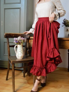 Jupe longue boutonnée à encolure croisée avec poches, respirante et écologique, taille naturelle pour femme - Product Image 6