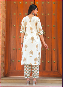 Conjunto de Kurta y Salwar de Algodón con Estampado Digital de Palmeras para Mujer - Product Image 4