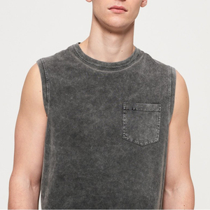 Acid Washed Cotton Breathable Knitted Casual Tank <b>Top</b> Men's Vintage Sleeveless Summer <b>Vest</b> Quick Dry Anti-shrink Plus Size - Product Image 2