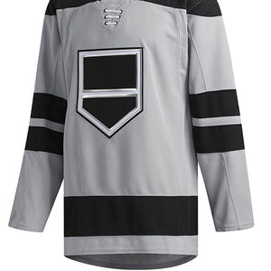 Maillot de hockey sur glace pour homme, gris et noir, en maille respirante, manches longues, fermeture à lacets, col rond, coupe classique, vêtements pour adultes - Product Image 5