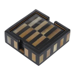 High Quality Black Ivory Resin <b>Coaster</b> Set Square Pattern Doctor Sign Design Kitchen Table Mat Made of <b>Slate</b> Macrame 4 Pieces - Product Image 3