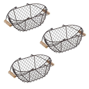 Panier de rangement en fil métallique avec base en bois, style rustique, organisateur polyvalent, pour laver les fruits et légumes, design ouvert - Product Image 5