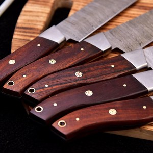 Juego de Cuchillos de Chef de 7 Piezas de Acero de Damasco Forjado a Mano, Cuchillos de Cocina Profesionales con Mango de Madera Ambidiestro, Juego de Cuchillos para Exteriores - Product Image 5