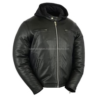 Veste de moto en cuir pour hommes Veste de moto noire robuste en cuir de vachette avec poches zippées Vêtements d'extérieur de motard durables