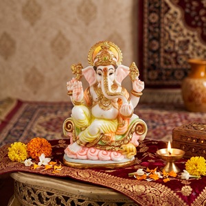 Statue du Dieu Ganesha en résine et poussière de marbre artisanale Nirmala |   Idole de dieu hindou traditionnelle artisanale |   Décoration de temple indien pour la maison - Product Image 1