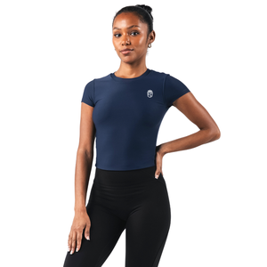 Camiseta de Manga Corta de Doble Capa para Mujer, Color Azul Ancla, Suave y Elástica, para Gimnasio, Yoga, Entrenamiento - Product Image 2