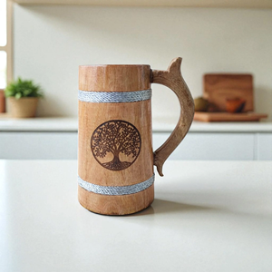 Jarra de Cerveza de Madera Estilo Americano Hecha a Mano con Asa, Logotipo Personalizado, Apta para Lavavajillas, Embalaje en Caja Blanca, Madera de Mango Natural Oscura - Product Image 6