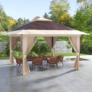 Gazebo Moderno a 2 Livelli in Acciaio e Alluminio 13x13 Impermeabile con Borsa per il Trasporto Marrone per Esterni - Product Image 2