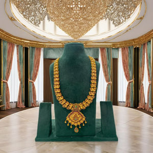 สร้อยคอทองคำแท้ 22K แบบอินเดียโบราณประดับนกยูงและไข่มุก สำหรับผู้หญิง สวมใส่ในงานแต่งงาน - Product Image 1