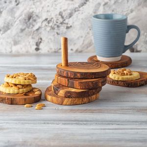 Sous-verre en bois naturel rustique pour verres à boisson, tasses, protection de la surface de la table de salle à manger - Product Image 3
