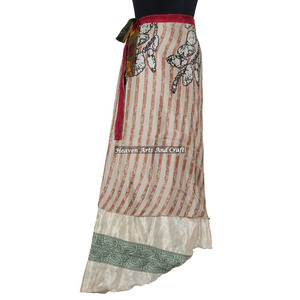 Último Diseño Falda Larga Asimétrica para Mujer, de 2 Capas, Reversible, de Seda Mágica, Estilo Sari, Falda Larga Envolvente de Seda, Faldas Envolventes de Seda de Alta Calidad - Product Image 3