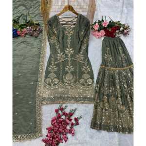 ชุด dupatta สำหรับใส่ในงานปาร์ตี้ชุดเปิดก้นสำหรับผู้หญิงดีไซน์เนอร์ - Product Image 3