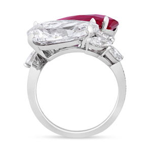 Women 18K Solid <b>Gold</b> <b>Cocktail</b> <b>Ring</b> With Pear Cut Ruby And Diamond Luxury Fine Jewelry - Product Image 2