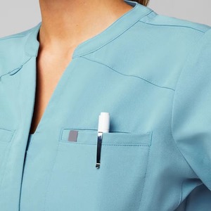 Women Light Blue 100% Cotton Scrub Set with Pockets Needle Detection Drawstring Waist for Hospital Use - Product Image 4