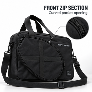Bolsa Negra Personalizada para Raqueta de Squash con Compartimento Frontal Curvo con Cierre, Asas Dobles y Correa de Hombro Ajustable para Entrenamiento - Product Image 2
