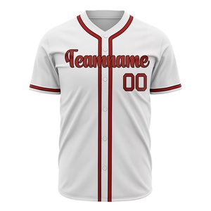 Custom Baseball Jersey White Red Trim Sublimated Print Team Name Number Button <b>Down</b> Unisex Adult Short Sleeve Moisture Wicking - Product Image 4