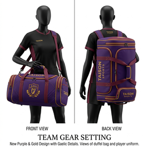 Bolsa de fútbol gaélico para mujer, tela de poliéster 600D resistente al agua, diseño de paneles negros, correas acolchadas, impresión de logotipo personalizado, bolsa de lona. - Product Image 3