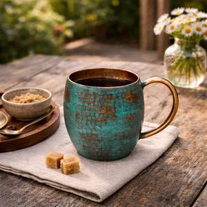 Tasse en cuivre martelé style vintage avec poignée, résistante à la chaleur, pour la bière et les fêtes - Product Image 3