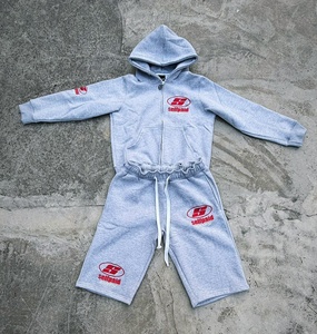 Ensemble sweat à capuche zippé et short en molleton épais personnalisé, doublure tissée double couche de haute qualité - Product Image 2