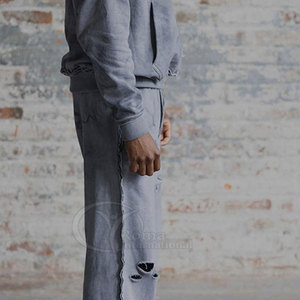 Pantalon de survêtement évasé oversize pour homme, effet délavé soleil et usé, style streetwear rétro - Product Image 4
