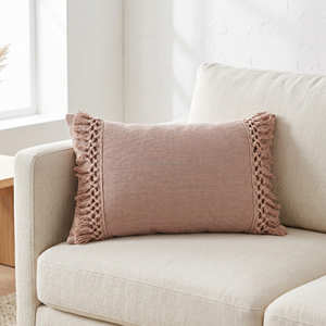 Coussin décoratif en coton contemporain camel marron 30x50 cm, garniture tissée, décoration moderne style ferme - Product Image 5