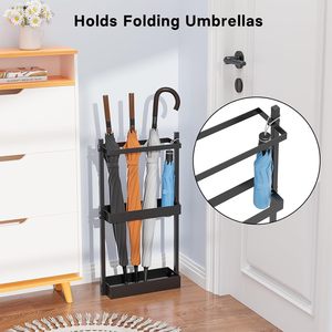 Modern Black Iron 3-Tier Wall-Mounted Umbrella Stand Rack with Slim <b>Gap</b> Storage for Entryway Porch & Kitchen - Product Image 4
