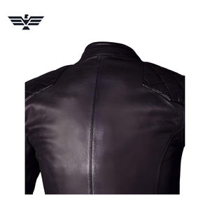 Blouson Moto Homme en Cuir Véritable Noir Respirant Rembourré Col Montant Fermeture Éclair Coupe Ajustée Couleur Unie Idéal Automne - Product Image 3