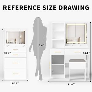 White Makeup <b>Vanity</b> Desk with Mirror Lights 3 Lighting Modes and Power Outlet <b>Dressing</b> <b>Table</b> Set C - Product Image 3