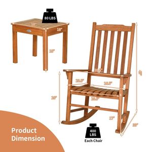 Set da Giardino in Eucalipto a 3 Pezzi con Sedia a Dondolo e Tavolino da Caffè - Product Image 4