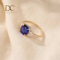 Nouvelle bague de luxe en or massif 14 carats avec diamant de laboratoire et saphir bleu royal, bijoux personnalisés pour femmes, pour mariage et fêtes
