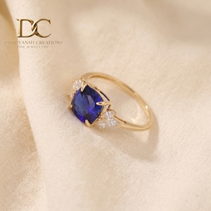 Nuevo Anillo de Lujo de Oro Sólido de 14 Quilates con Diamante Cultivado en Laboratorio y Zafiro Azul Real, Joyería Personalizada para Bodas y Fiestas para Mujer - Product Image 4