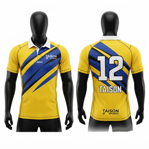 Maillot de rugby en polyester interlock premium 180 GSM jaune et bleu avec panneau diagonal et logo personnalisé par sublimation - Product Image 1