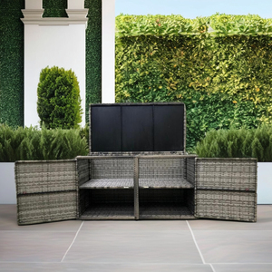 Caja de almacenamiento moderna de ratán gris para todo tipo de clima, juegos de muebles de jardín decorativos de Metal resistente a la intemperie para Villa con patio - Product Image 6