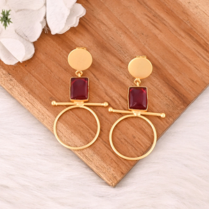 Handmade <b>Red</b> Hydro Gemstone Brass <b>Drop</b> <b>Earrings</b> Gold Plated Fashion Jewelry for Women - Product Image 4