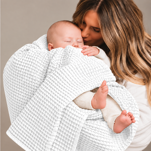Plaid en tricot gaufré blanc respirant en coton texturé pour toutes les saisons - Product Image 4