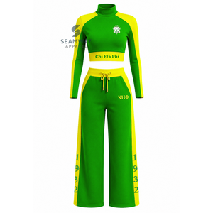 Conjunto Deportivo Color Block para Mujer Chi Eta Phi, Top Corto con Cuello Alto, Pantalones Holgados con Cordón, Ropa Deportiva para Hermandades - Product Image 1