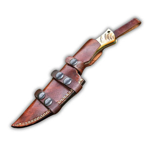 Cuchillo Skinner Hecho a Mano para Camping y Senderismo, Mango de Madera, Hoja Plana, Duradero, Ligero, Funda de Cuero, Acero de Damasco 10 - Product Image 3