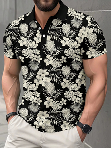 Polo de Manga Corta con Estampado Floral para Hombre, Estilo Casual y de Negocios, Polo Moderno con Estampado para Hombre, Polo de Manga Corta Corpora - Product Image 4