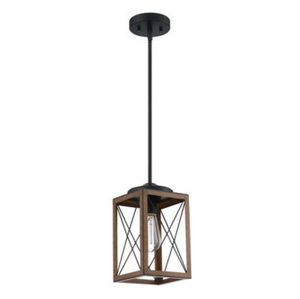 Luminaire suspendu style ferme, cage en métal noir mat et grain de bois, pour îlot de cuisine et salle à manger - Product Image 6