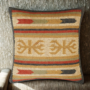 Square Woven Cotton Pillow With Striped Embroidery Pattern For Indoor Outdoor Use All Season Decorative <b>Cushion</b> - Product Image 2