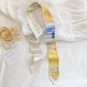 Decorative Silk Bag Strap Oil Painting Style Small Ribbon Long Scarf Belt Fashion <b>Headband</b> Spring and Summer Thin Streamer - Product Image 5
