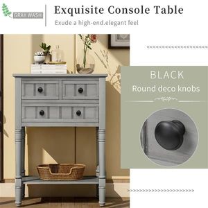 Lavabile grigio tavolo Console stretto con tre cassetti di stoccaggio e ripiano inferiore facile montaggio sottile divano tavolo per soggiorno - Product Image 4
