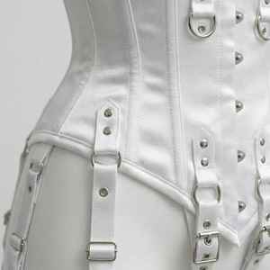 Ensemble Harnais Corset en Cuir Style Bondage Sexy, Tenue Fétichiste Non Tissée, Lingerie Costume Blanc, Effet Gainant, Boucles Métalliques, Sportif - Product Image 6