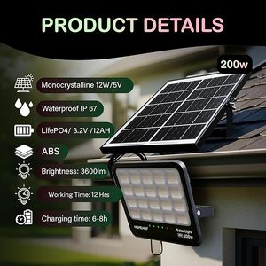 Projecteur solaire extérieur Homehop, étanche, 200W LED, sans fil, lampe murale automatique pour la maison, le jardin, le balcon et la terrasse - Product Image 4