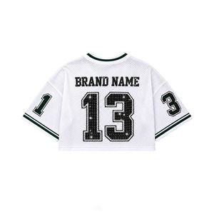 Nueva Camiseta Corta de Fútbol Americano con Pedrería, Estilo Chic, de Malla Blanca, Hombros Caídos, Boutique de Lujo, Ropa Deportiva de Equipo - Product Image 5