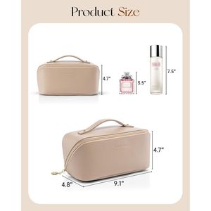 Borsa per il Trucco in Pelle PU di Grande Capacità, Impermeabile, Portatile, con Divisori, per Articoli da Toeletta e Cosmetici da Viaggio per Donne - Product Image 2